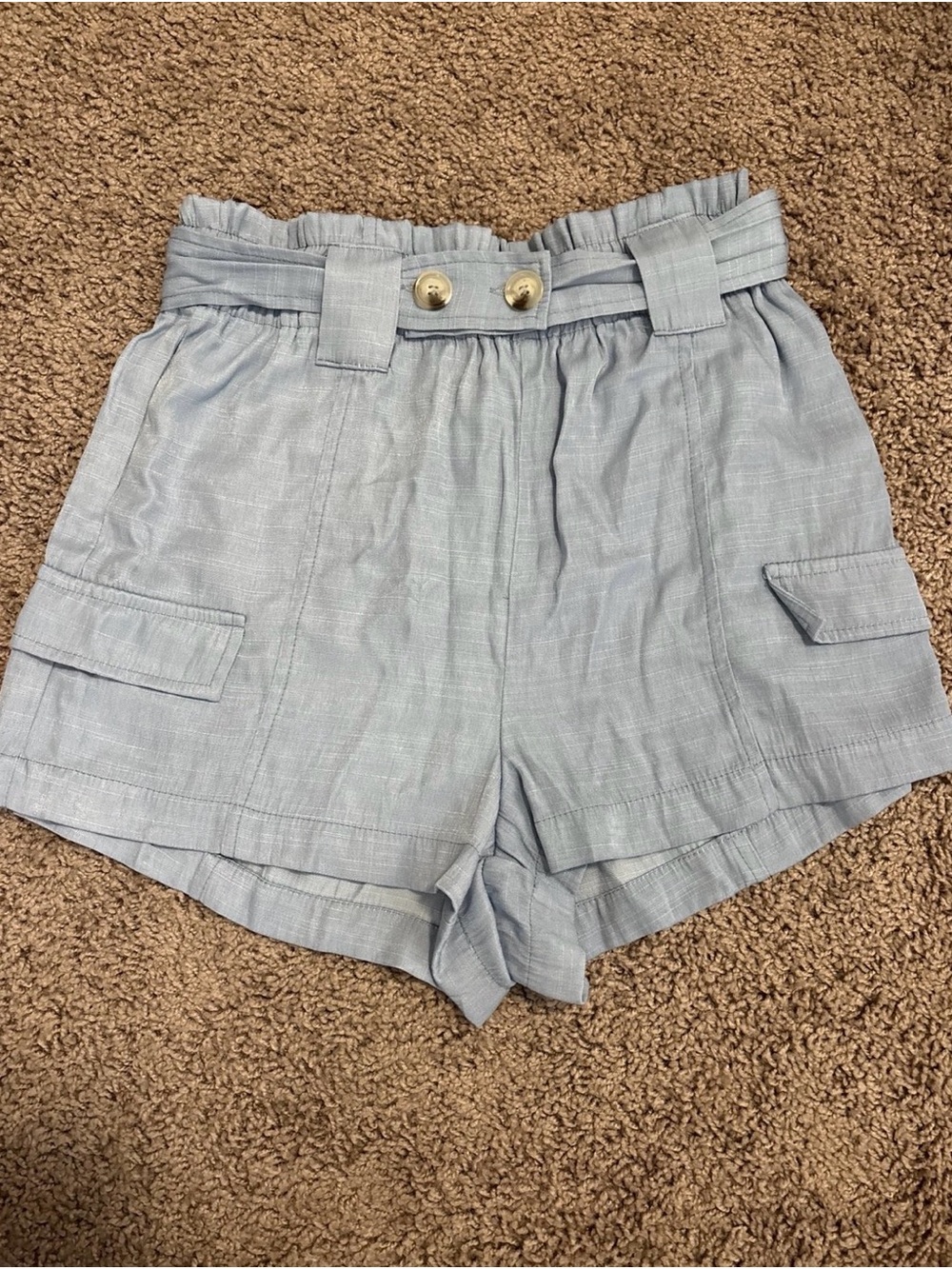 High-Waist Light Blue Paperbag Shorts